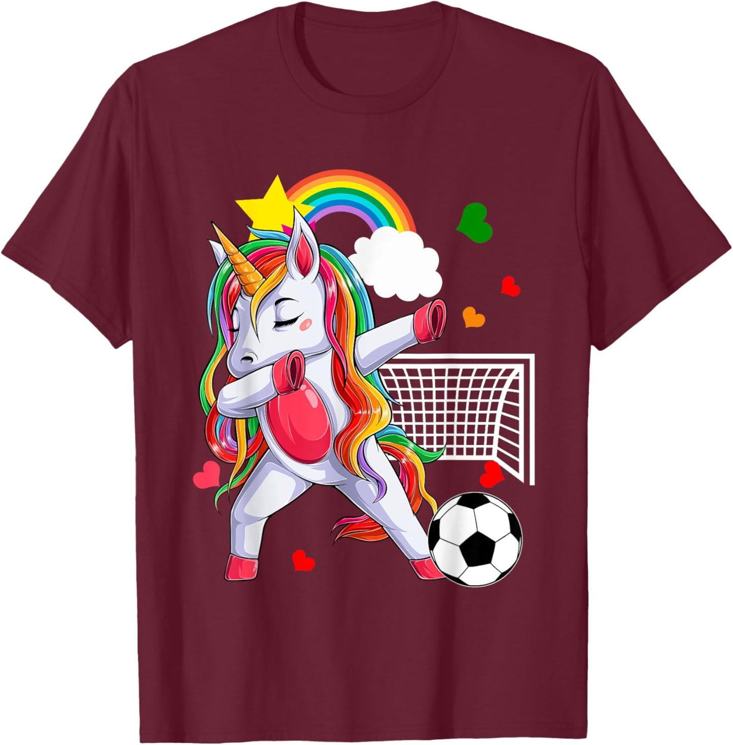 Dabbing Unicorn Playing Soccer Funny Player Coach Rainbow T-Shirt - T-Shirt | Maroon