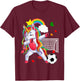 Dabbing Unicorn Playing Soccer Funny Player Coach Rainbow T-Shirt - T-Shirt | Maroon