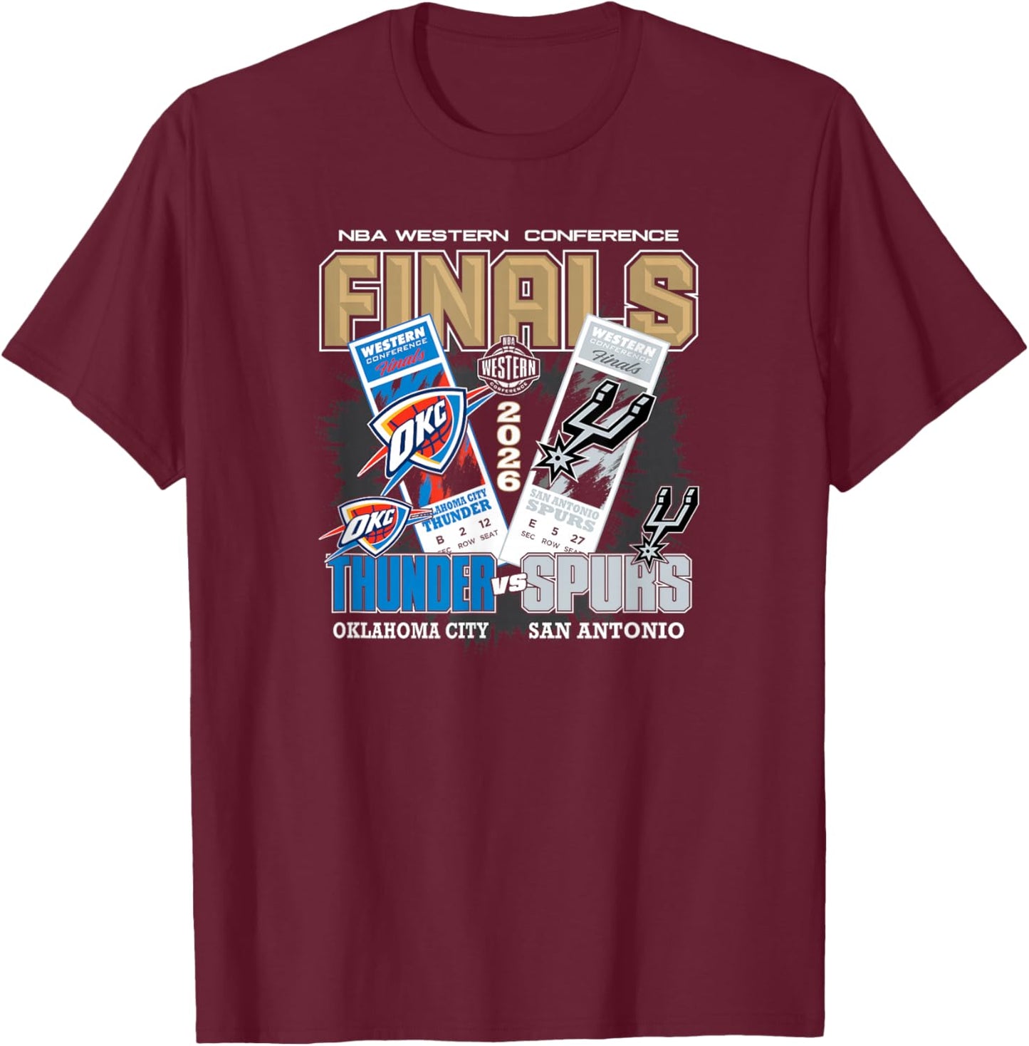 NBA 2026 Western Conference Finals Thunder vs Spurs Face Off T-Shirt - T-Shirt | Maroon