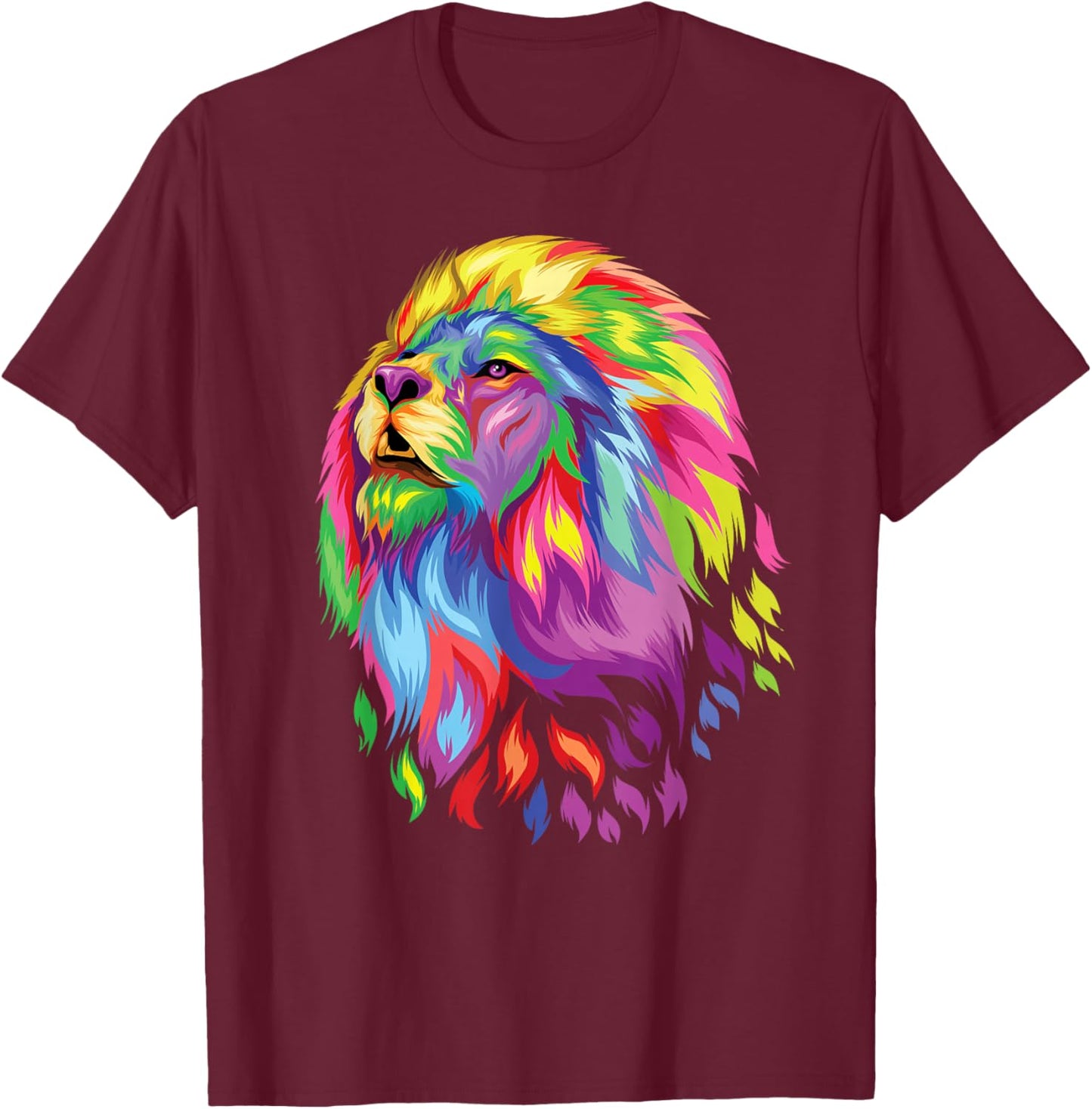 colorful lion head art face for lover King Africa Animals T-Shirt - T-Shirt | Maroon