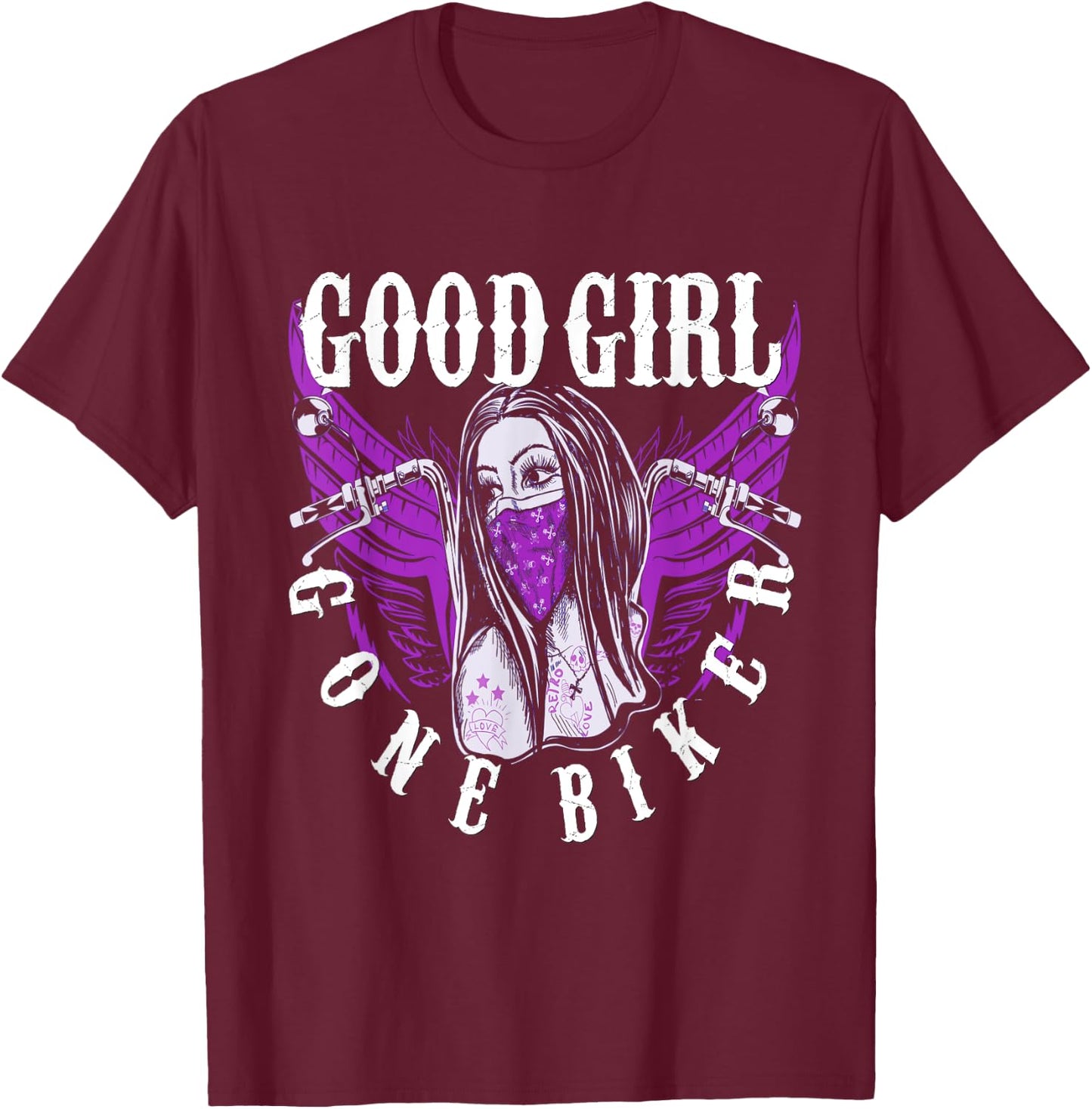 Cyclist Baby Lady Motorcycle Sexy Good Girl Purple Wings T-Shirt - T-Shirt | Maroon
