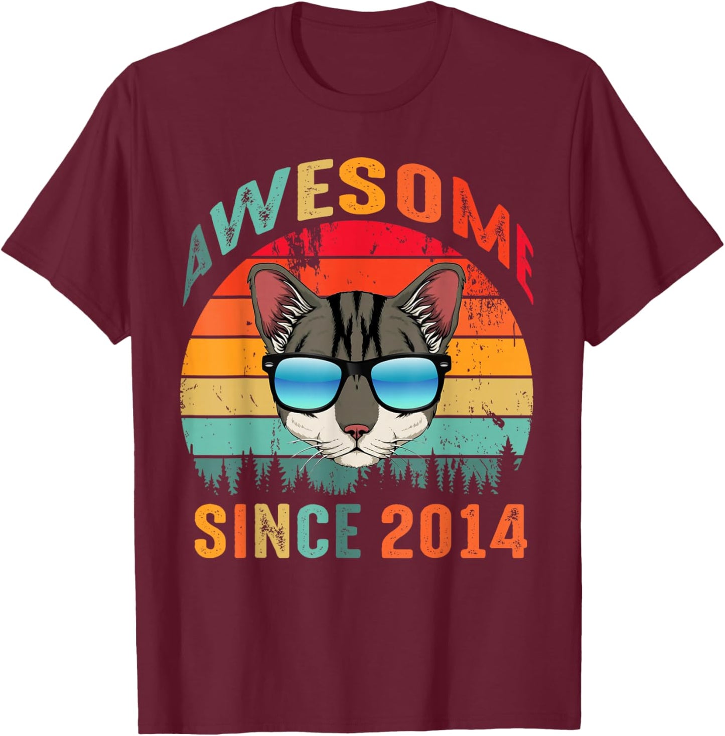 Awesome Since 2014 11th Birthday 11 Yrs Old Cat Lovers T-Shirt - T-Shirt | Maroon