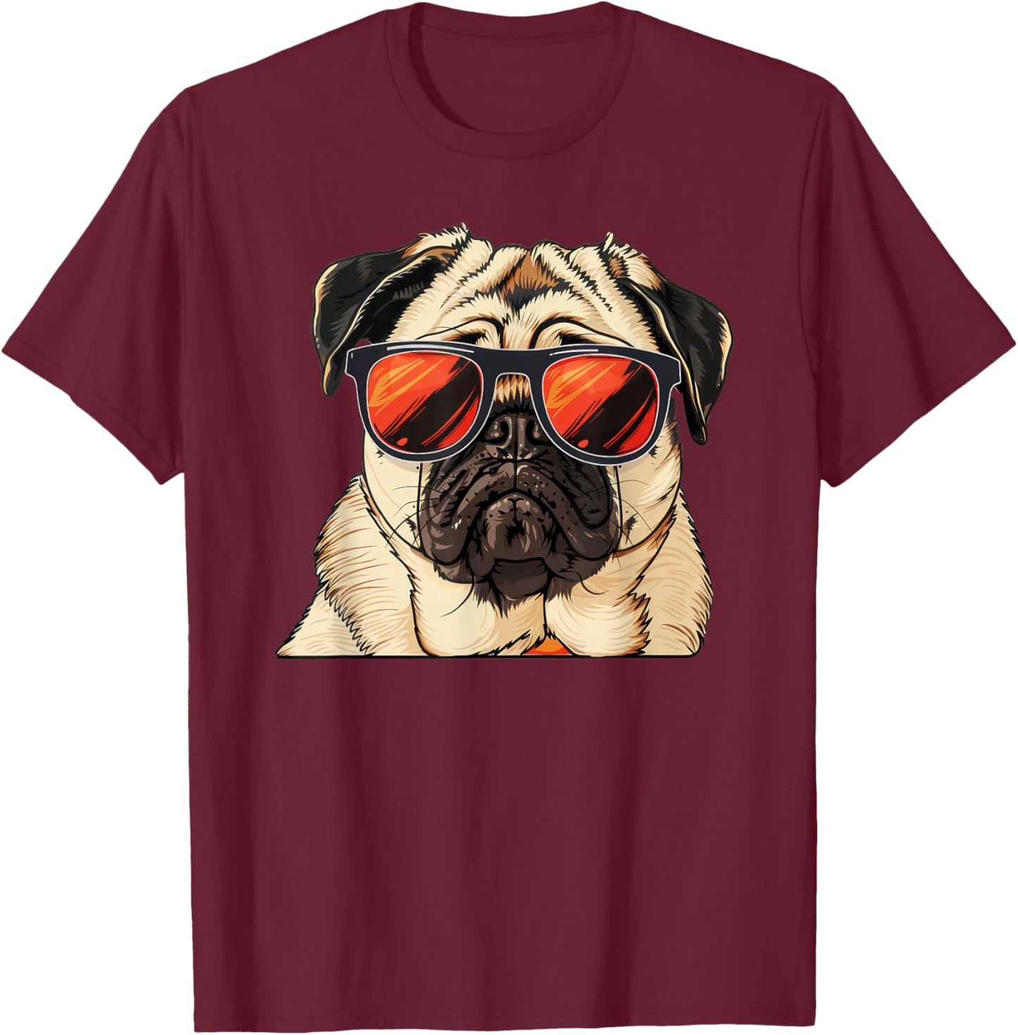 Pug Dog Sunglasses T-Shirt - T-Shirt | Maroon