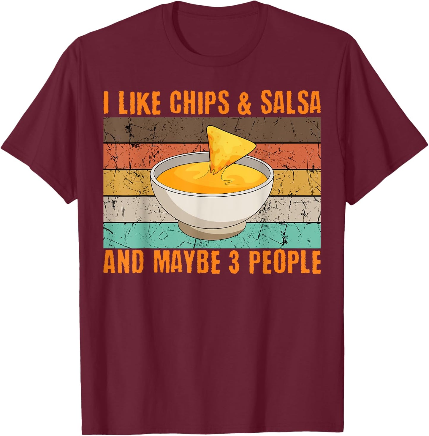 Salsa And Chips Intovert Retro Vintage Mexican Cinco De Mayo T-Shirt - T-Shirt | Maroon
