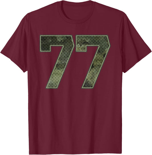 Camo Number 77 Athlete Sports Jersey Supporter Fanwear T-Shirt - T-Shirt | Maroon