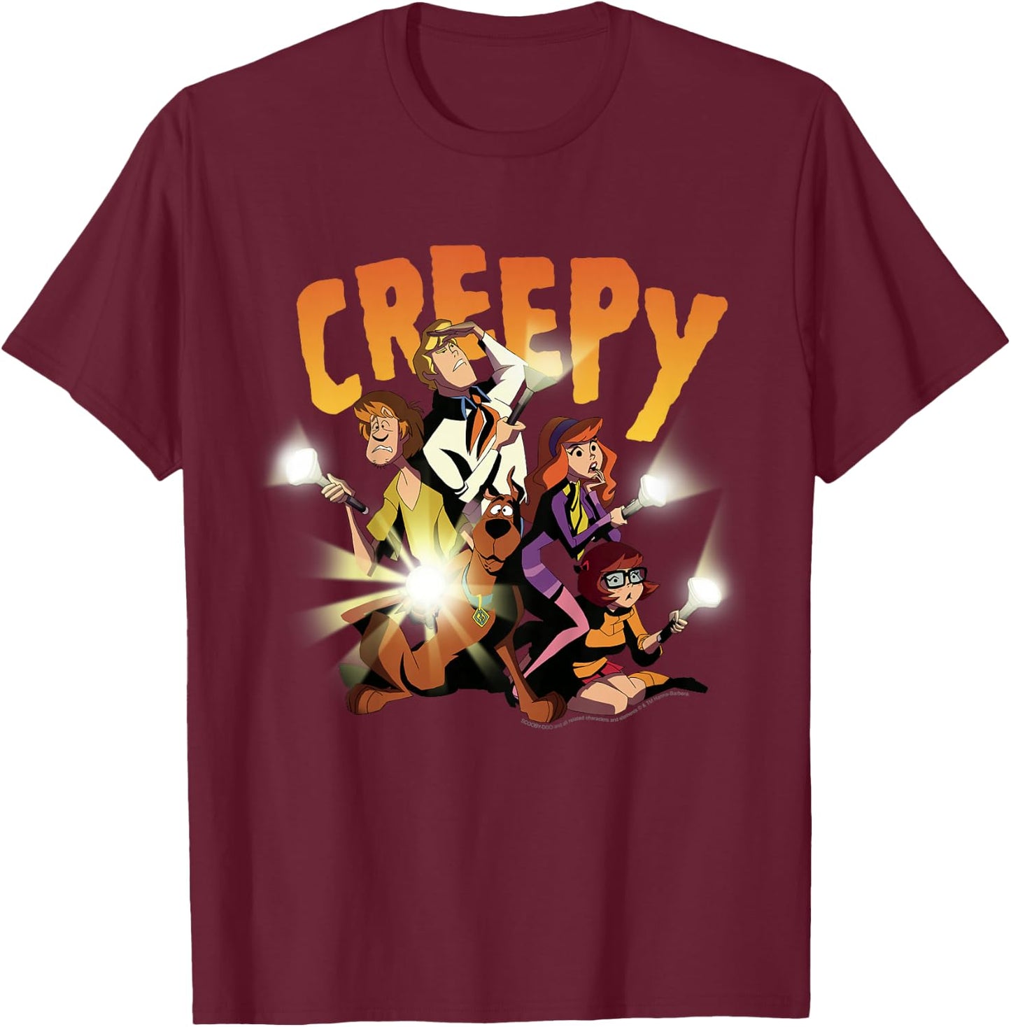 Kids Scooby-Doo Mystery Gang Group Shot Creepy T-Shirt - T-Shirt | Maroon