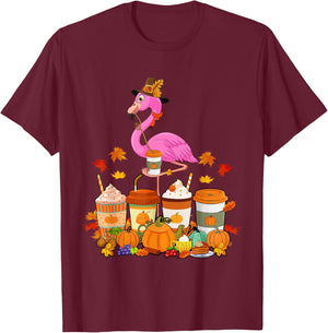 Thanksgiving Flamingo Wearing Hat Case Coffee Cups Lover T-Shirt - T-Shirt | Maroon