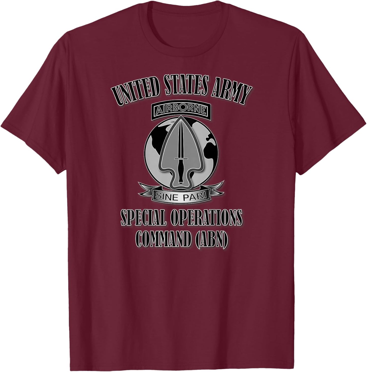 U.S. Army Special Operations Command (ABN) (Back Design) T-Shirt - T-Shirt | Maroon