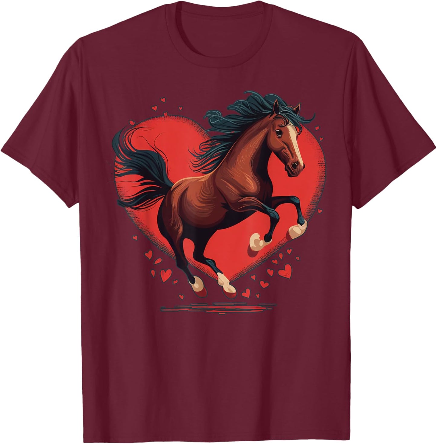 Horse Love Heart for Valentines Day on Horse Lover T-Shirt - T-Shirt | Maroon