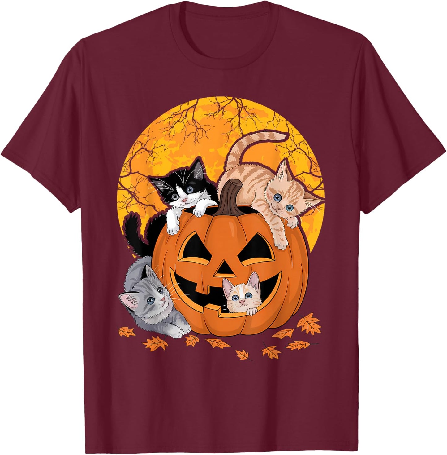 Vintage 90s Cat Pumpkin Halloween Retro Floral Spooky Season T-Shirt - T-Shirt | Maroon