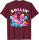 6th Birthday Girl 6 Years, Roller Skates, Number 6 T-Shirt - T-Shirt | Maroon