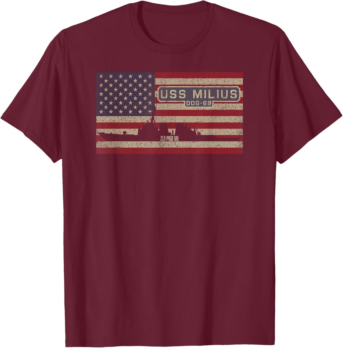 USS Milius DDG-69 Destroyer Ship USA American Flag Women Kids Men T-Shirt - T-Shirt | Maroon