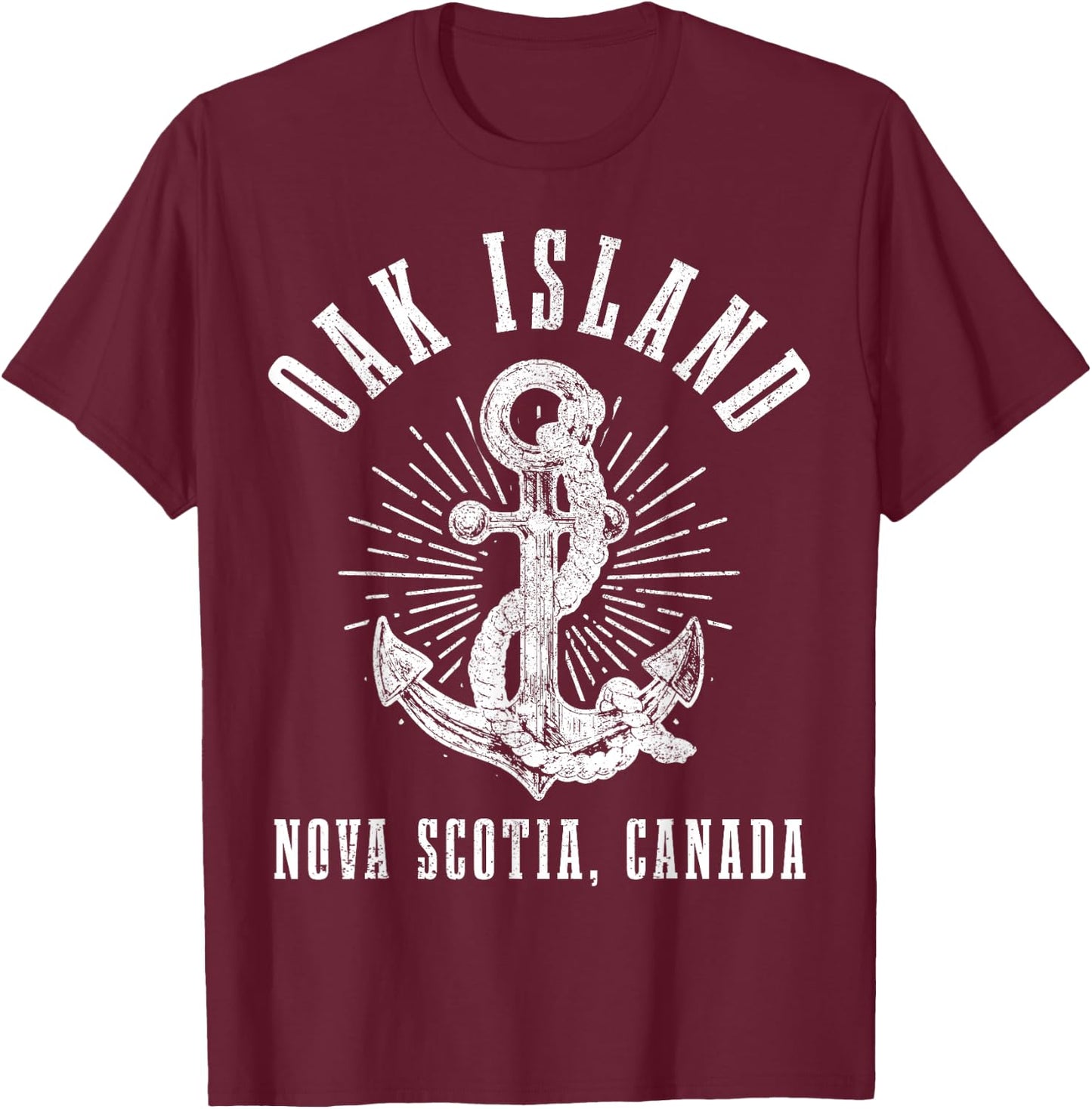 Oak Island Nova Scotia Canada Vintage Nautical Anchor T-Shirt - T-Shirt | Maroon