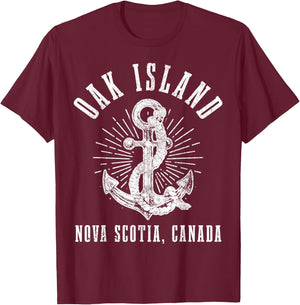 Oak Island Nova Scotia Canada Vintage Nautical Anchor T-Shirt - T-Shirt | Maroon