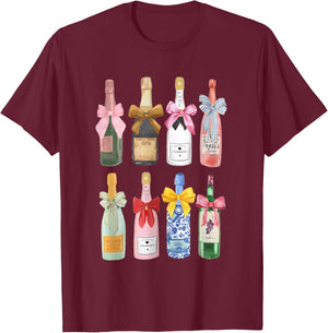 Christmas Champagne Cool Glass Coquette Bottle T-Shirt - T-Shirt | Maroon