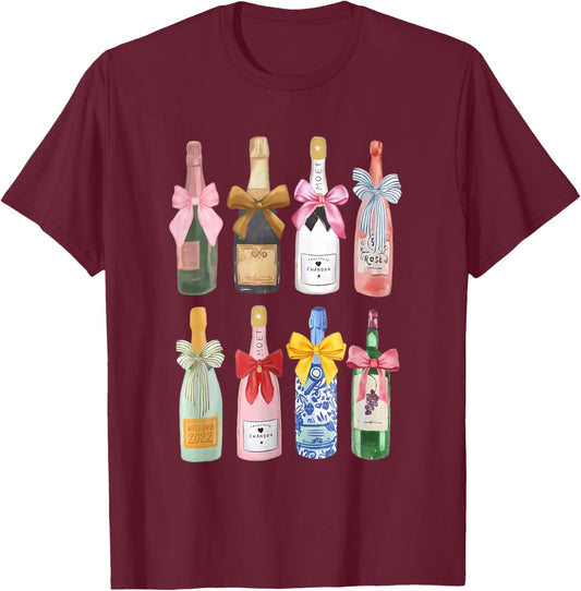 Christmas Champagne Cool Glass Coquette Bottle T-Shirt - T-Shirt | Maroon