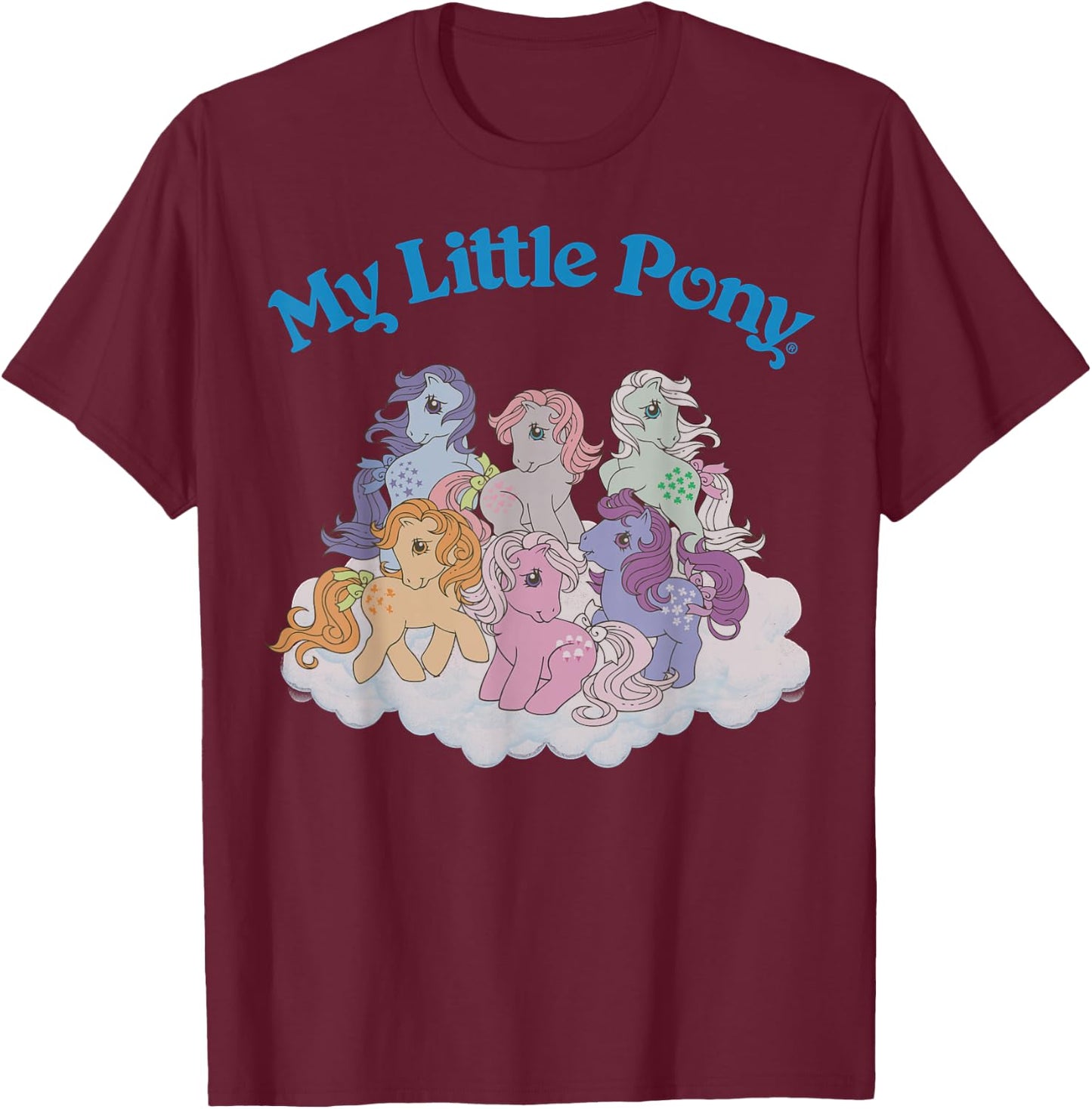 My Little Pony Original First Generation Pony Group Shot Small T-Shirt - T-Shirt | Maroon