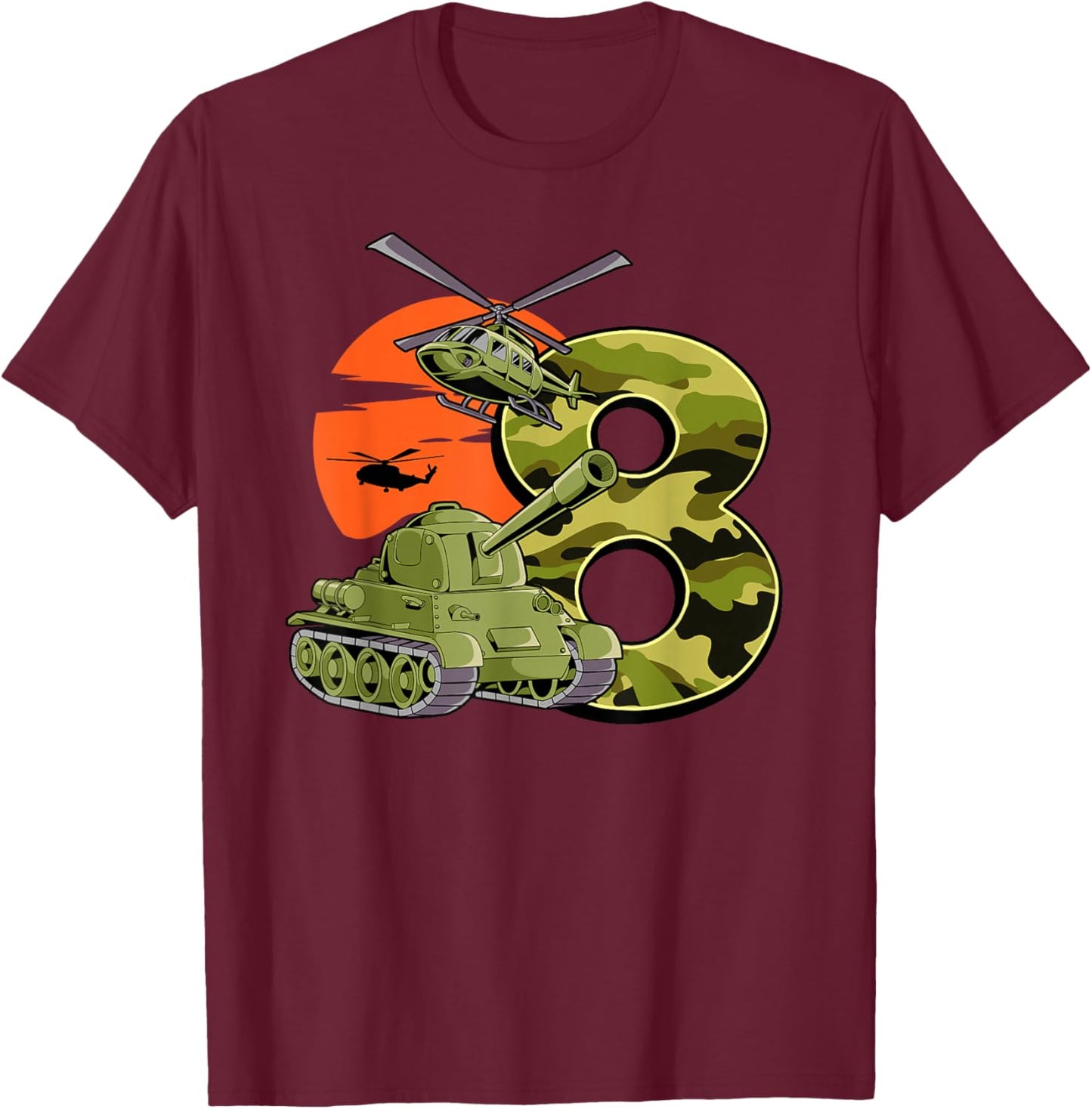8th Birthday Army T-Shirt - T-Shirt | Maroon