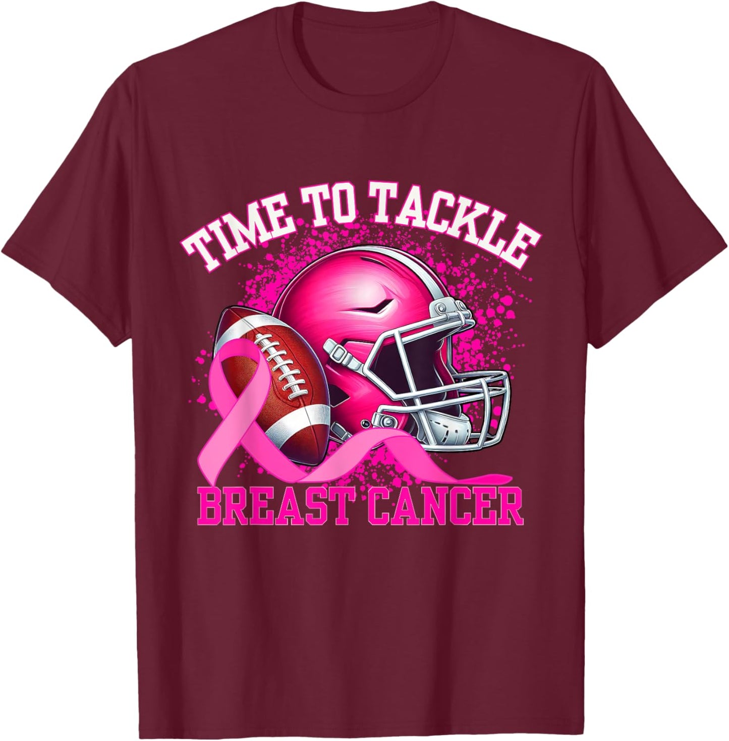 Time To Tackle Breast Cancer Pink Ribbon Football Women Girl T-Shirt - T-Shirt | Maroon