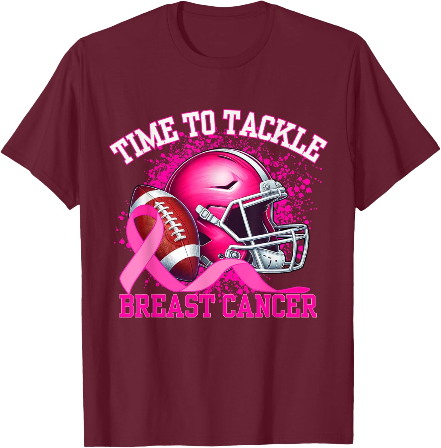 Time To Tackle Breast Cancer Pink Ribbon Football Women Girl T-Shirt - T-Shirt | Maroon