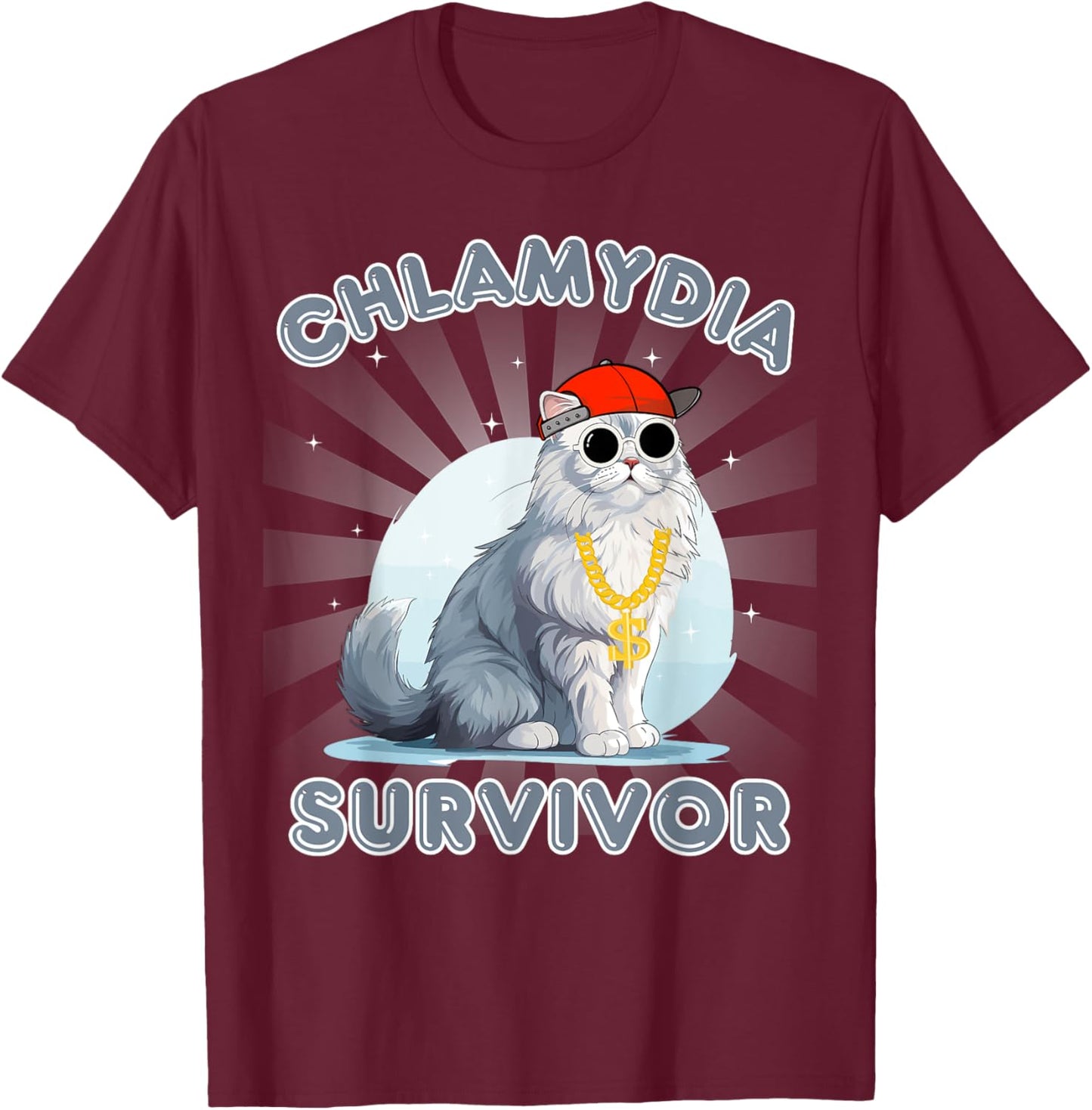 Men and Women Humor Cat Meme Chlamydia Survivor Funny Adult T-Shirt - T-Shirt | Maroon
