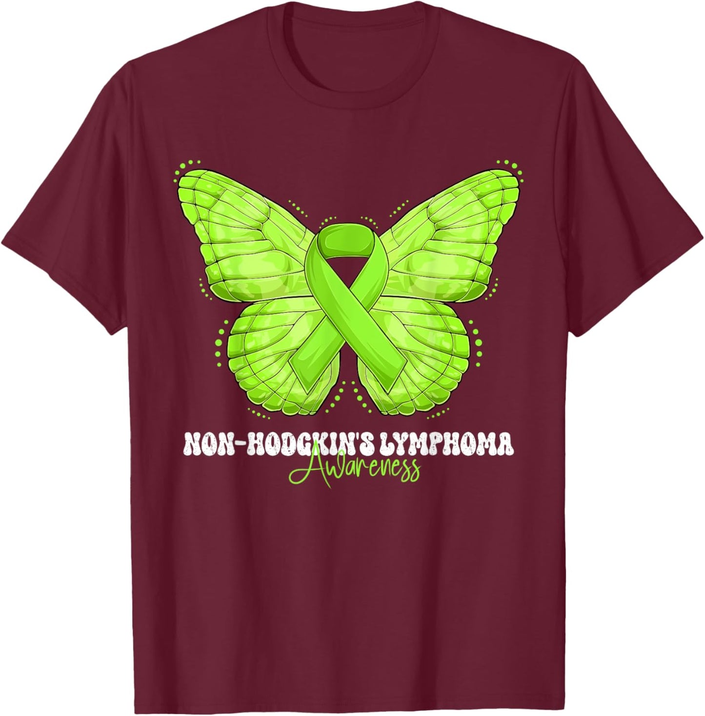 Non-Hodgkin's Lymphoma Awareness Month Lime Green Ribbon T-Shirt - T-Shirt | Maroon