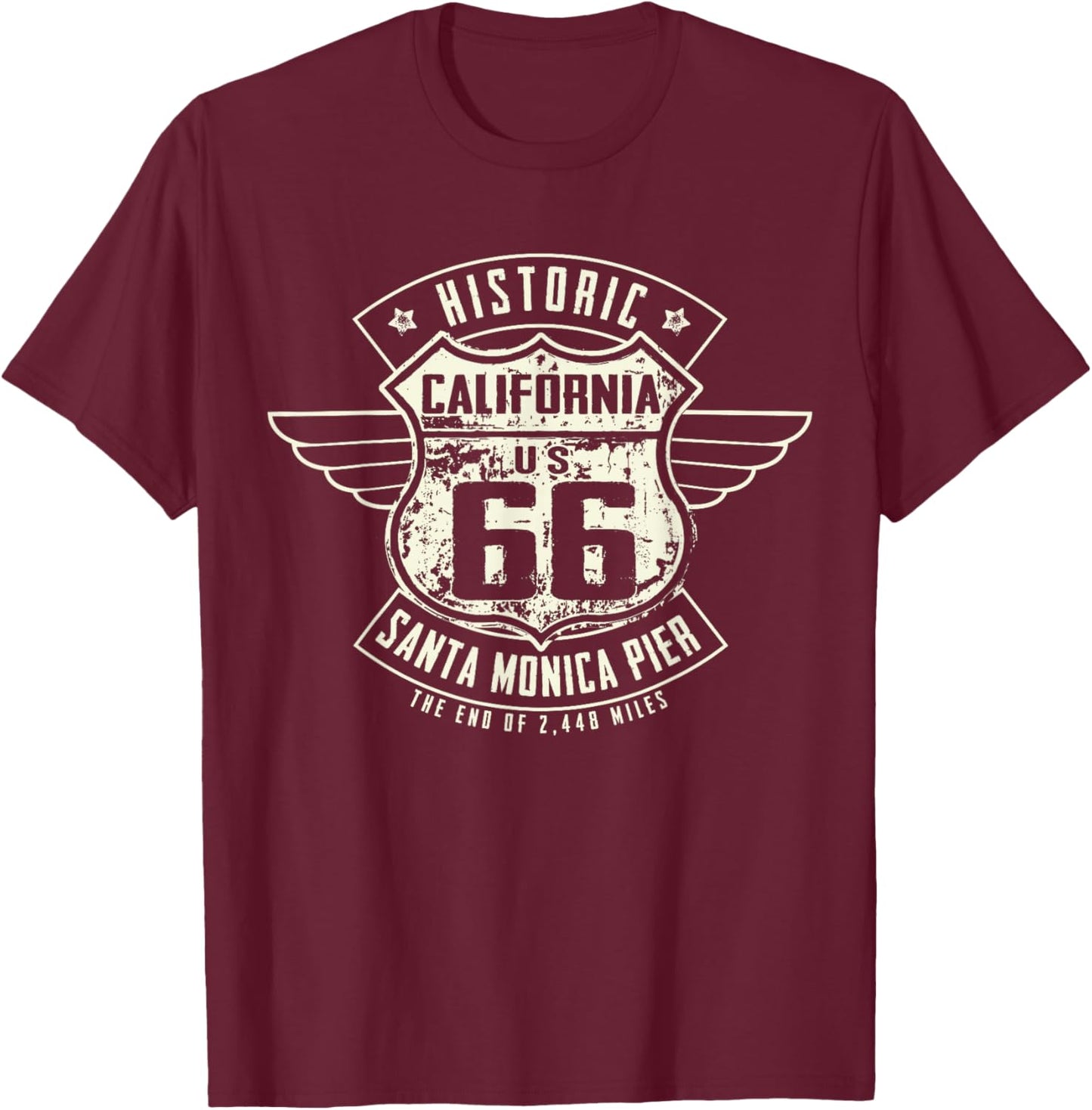 Vintage Historic California Santa Monica Pier T-Shirt - T-Shirt | Maroon