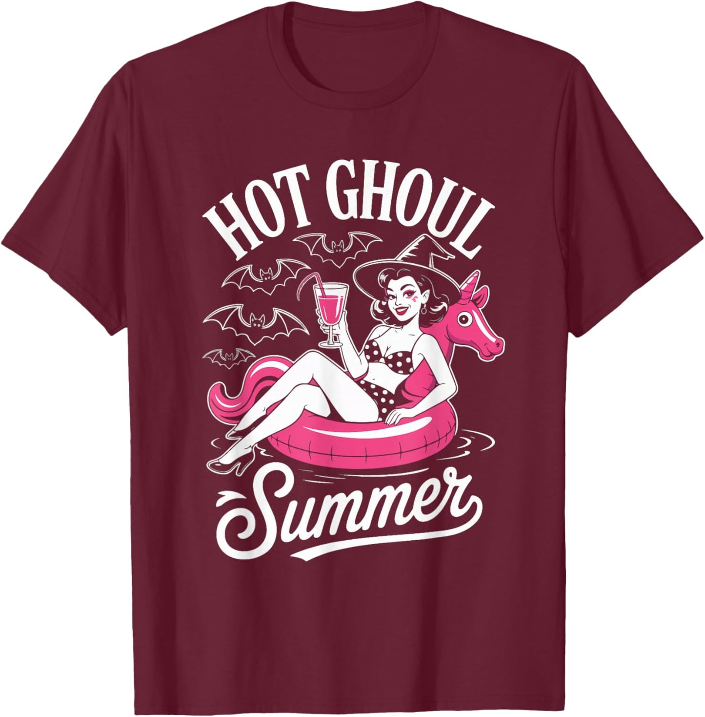 Hot Ghoul Summer Summerween Halloween Fun T-Shirt - T-Shirt | Maroon