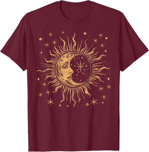 Vintage Festival Sonne Mond und Sterne, himmlisch, spirituell T-Shirt - T-Shirt | Maroon
