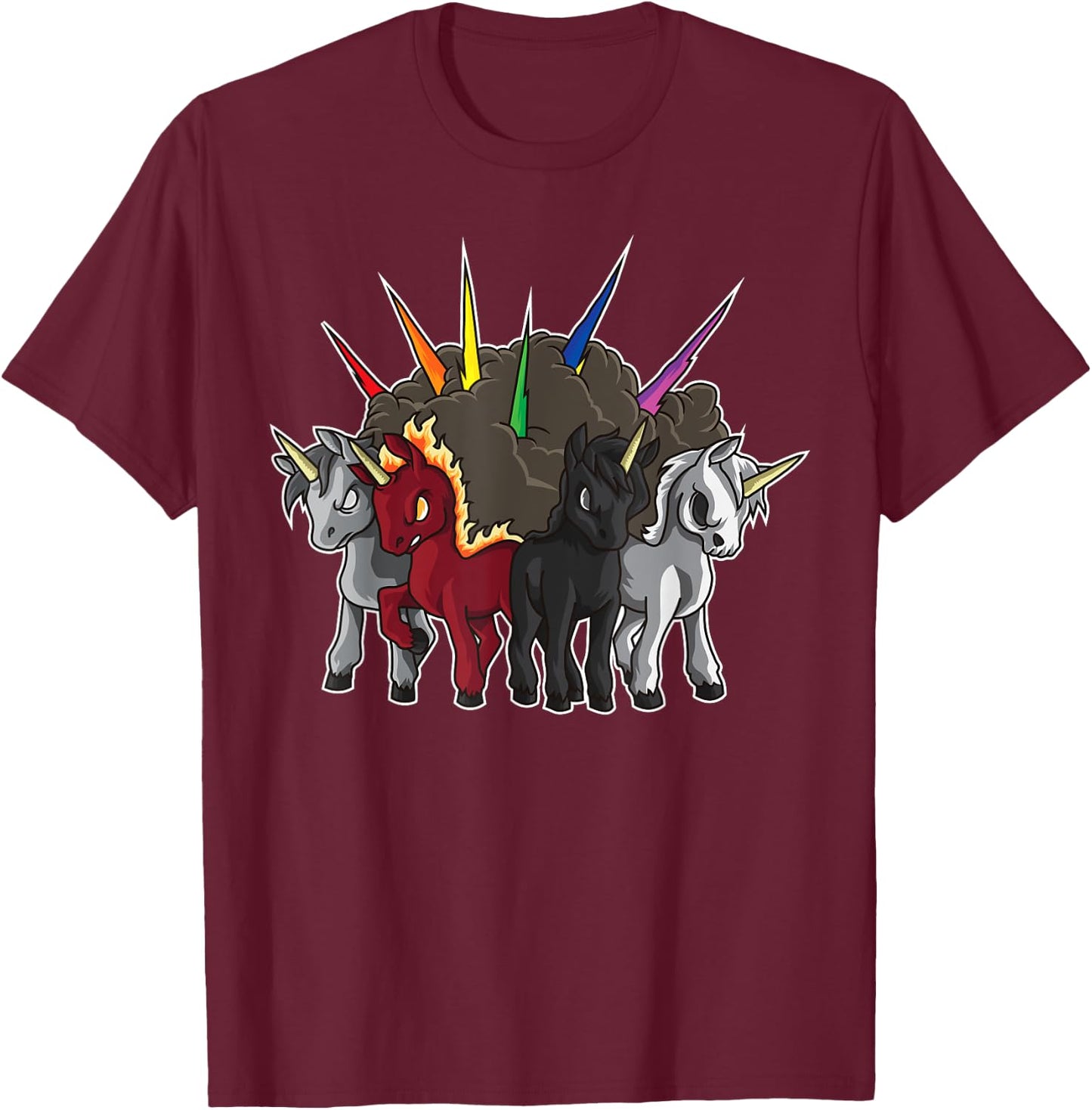The Four Unicorns Of The Apocalypse - Horsemen Parody T-Shirt - T-Shirt | Maroon