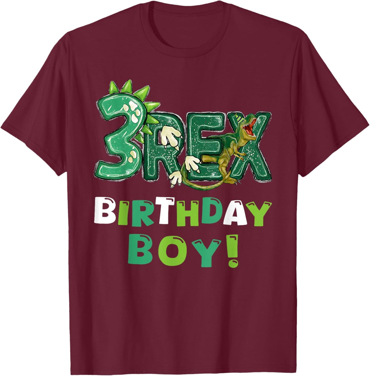 Three Rex 3rd Birthday Third Dinosaur 3 Year Old T-Shirt - T-Shirt | Maroon