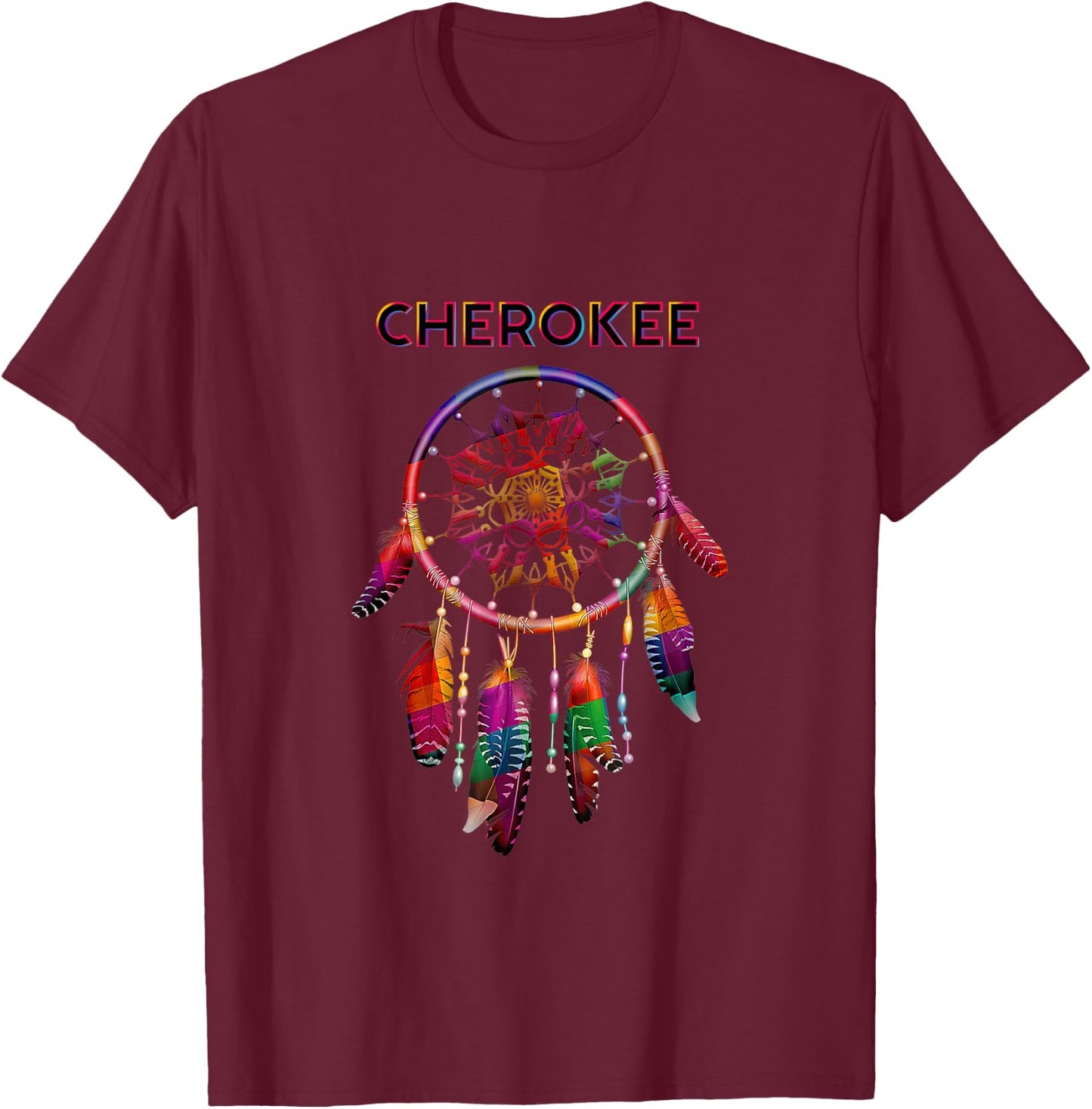 Cherokee Native American Indian Colorful Dreamcatcher Tribal T-Shirt - T-Shirt | Maroon
