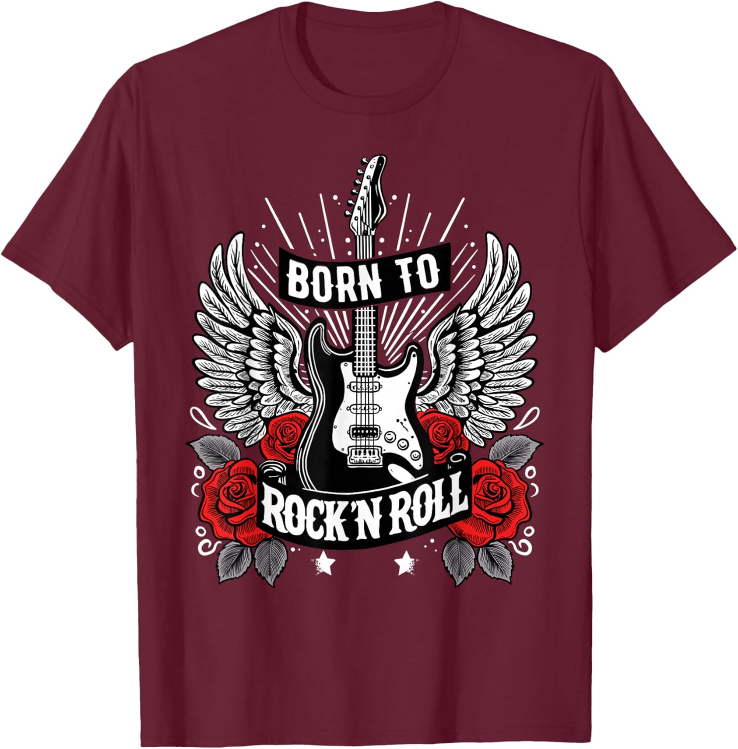 Born To Rock Lets Rock Vintage-Retro-Rock&Roll-Rockkonzert T-Shirt - T-Shirt | Maroon