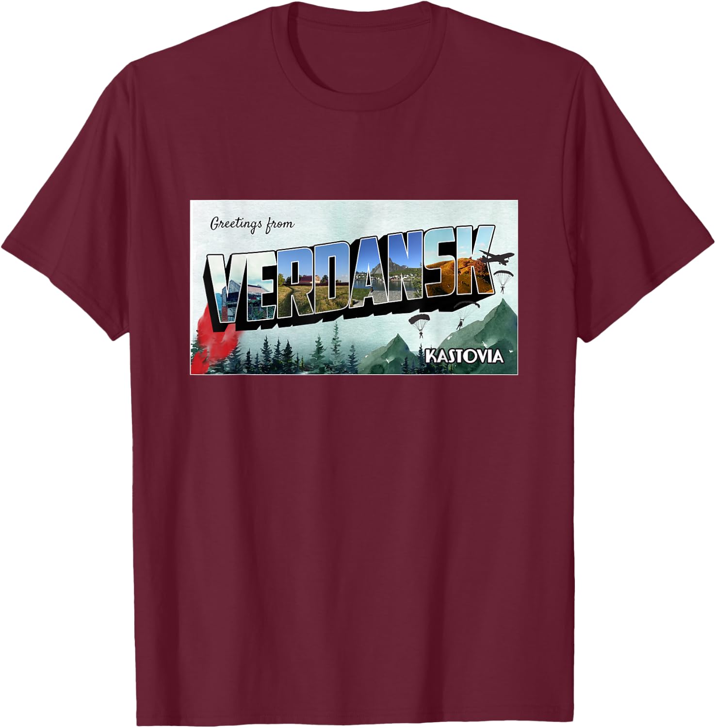 Warzone Gaming in Verdansk for crews & gamers - Men's Black Modern - Small - Short Sleeve - Crew Collar - Straight Hemline - Cotton 65%, Polyester 35% T-Shirt - T-Shirt | Maroon