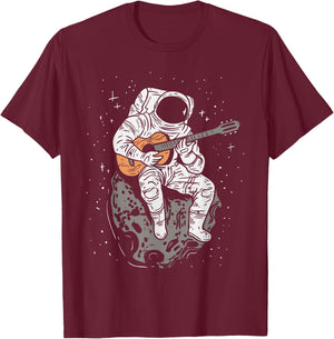 Astronaut Playin Guitar Shirt Galaxy Spaceman Guitarist Gift T-Shirt - T-Shirt | Maroon
