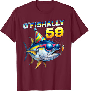 O'fishally 59 Year Old Funny Fishing 59th Birthday Tuna Fish T-Shirt - T-Shirt | Maroon