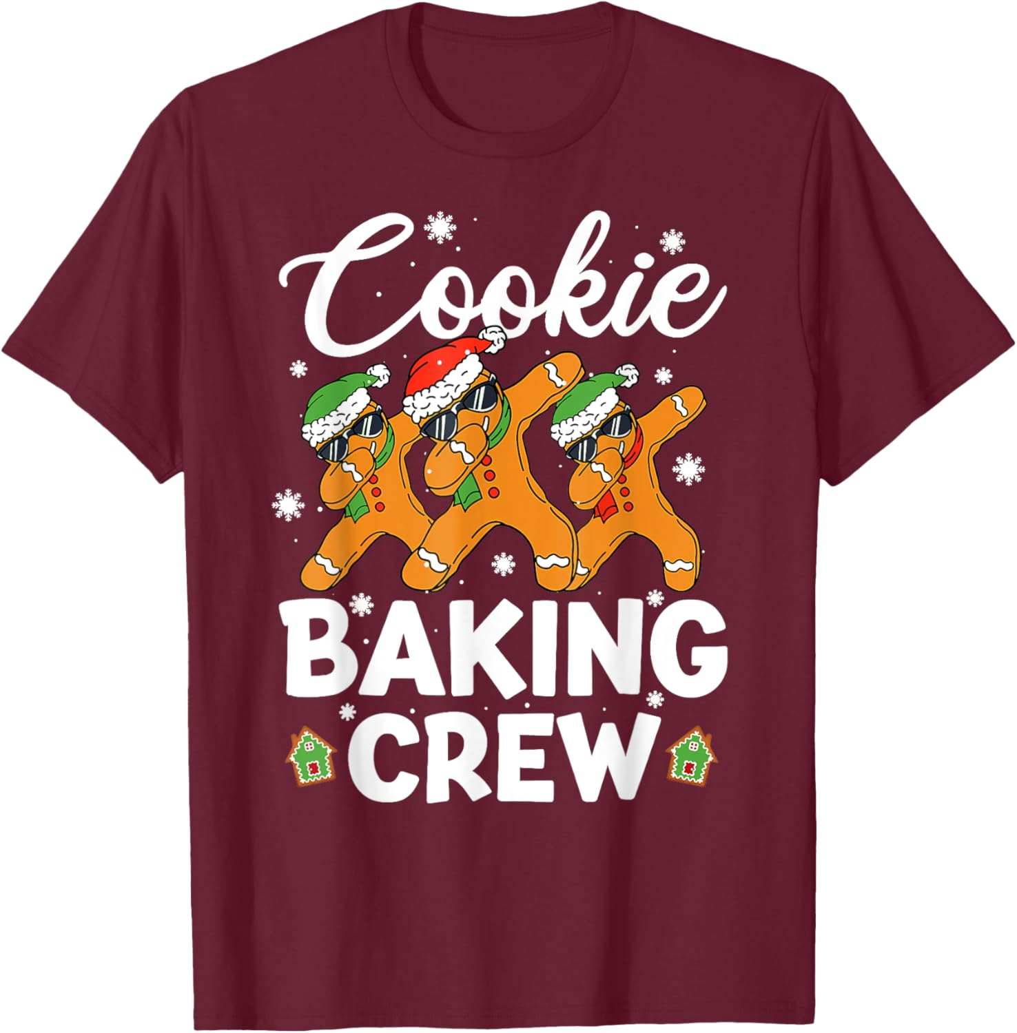 Dancing Gingerbread Man Cookie Baking Crew Christmas Funny T-Shirt - T-Shirt | Maroon