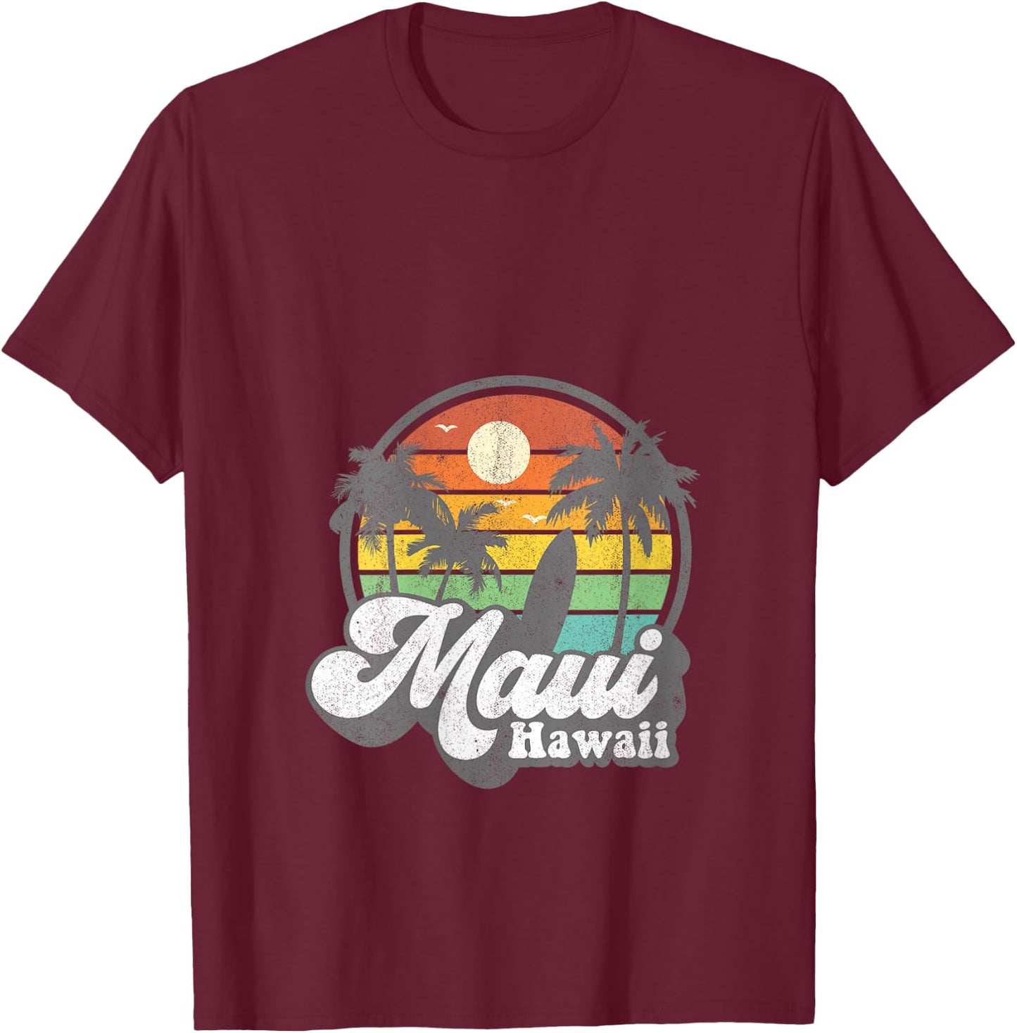 Vintage Maui Hawaii Hawaiian Beach Surfing 70's Surf Gift V-Neck T-Shirt - T-Shirt | Maroon