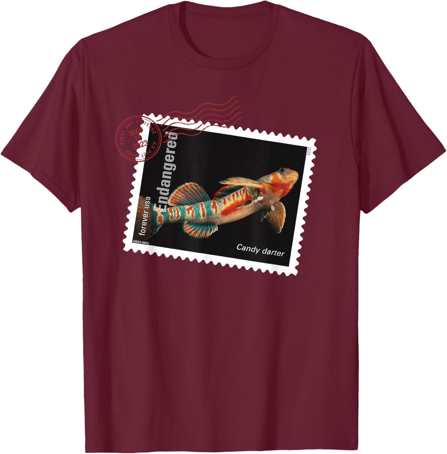 USPS Endangered Species Candy Darter Postmark T-Shirt - T-Shirt | Maroon