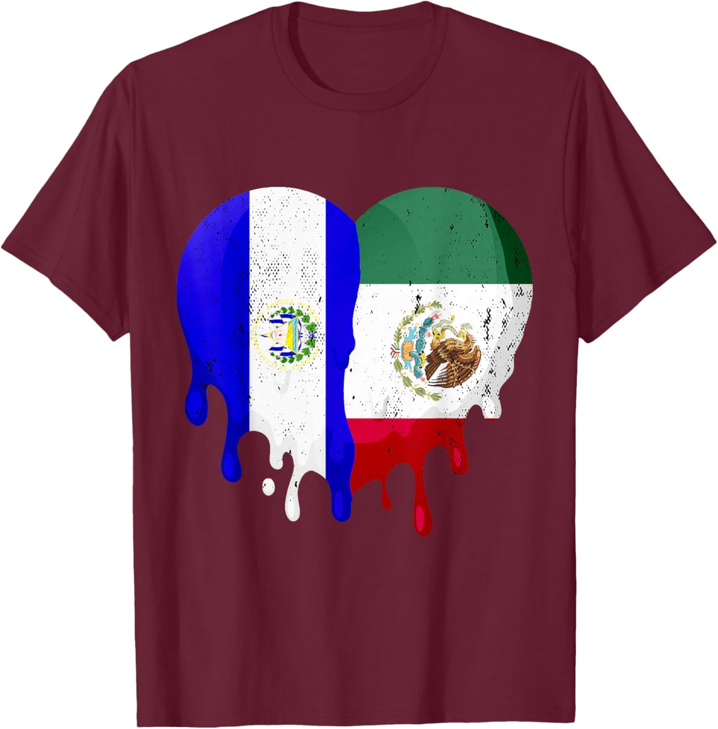 El Salvador Mexico Flag Heart Citizen Grown Patriot Country T-Shirt - T-Shirt | Maroon
