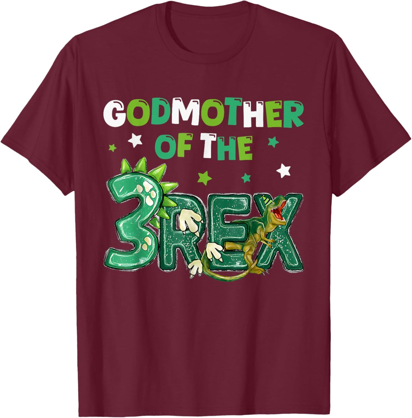 Godmother of the Three Rex Birthday Dinosaur Family Matching T-Shirt - T-Shirt | Maroon