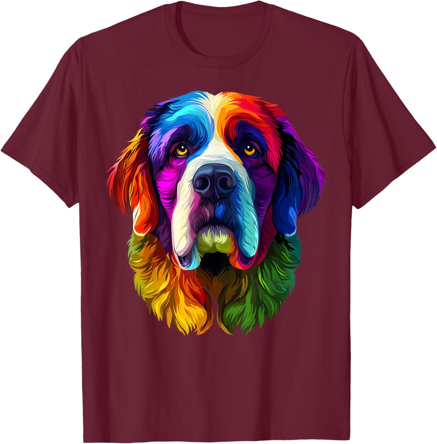 Colorful Saint Bernard Face Cute Dog Lover Men Women Black T-Shirt - T-Shirt | Maroon