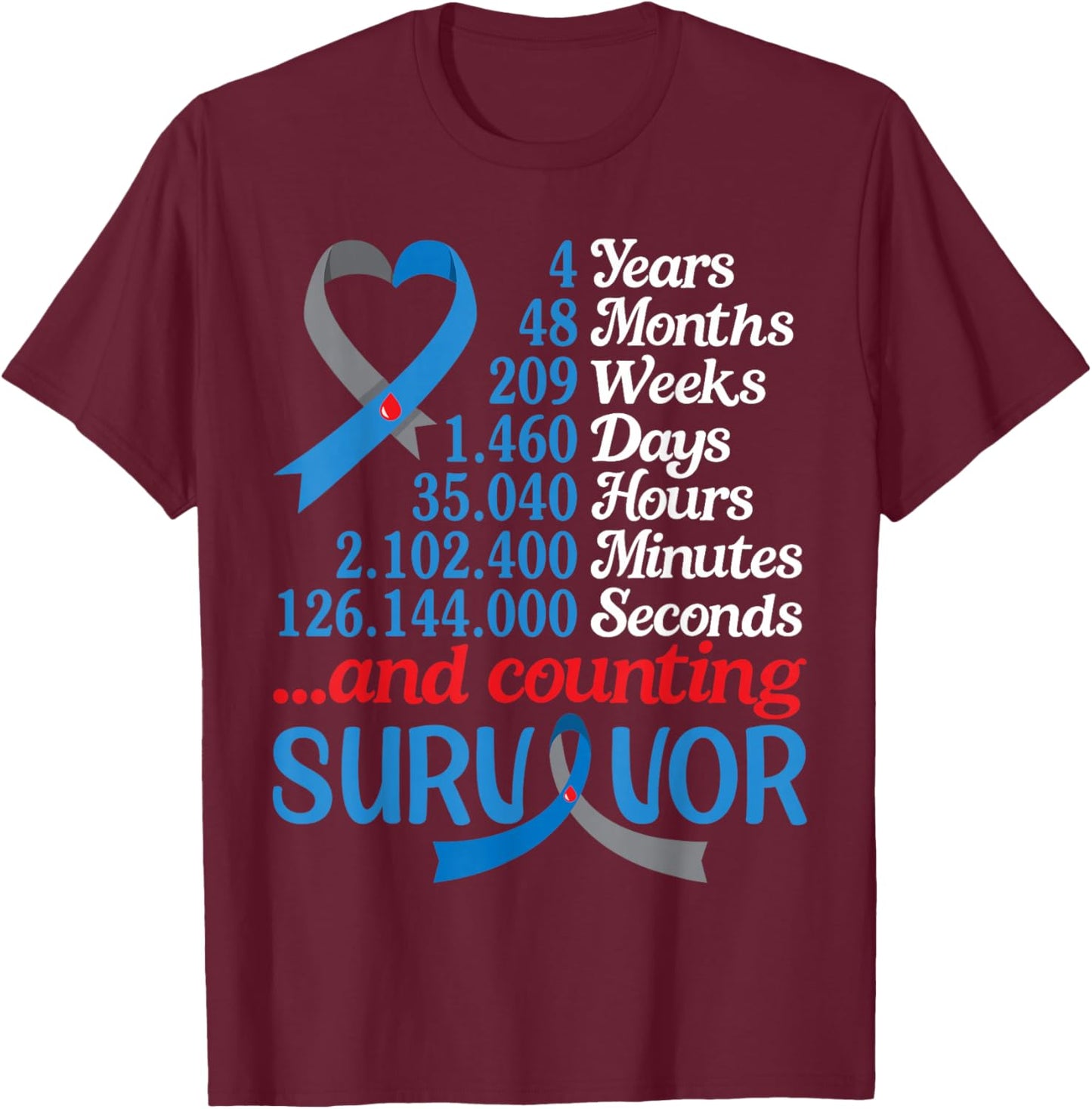 4 Years 48 Months 209 Weeks Diabetes and Counting Survivor T-Shirt - T-Shirt | Maroon