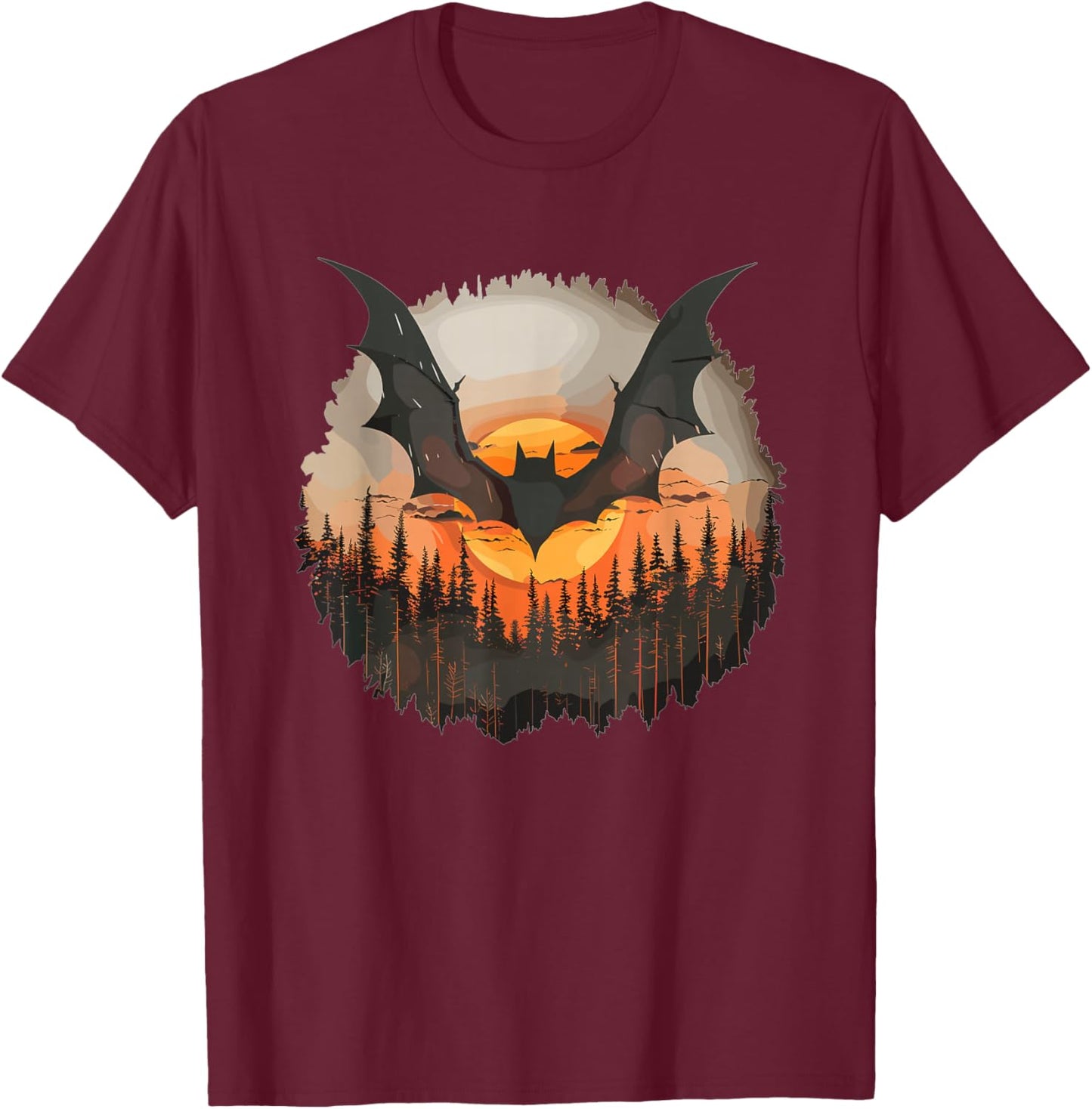 Aesthetic Bat in the Forest I Bat T-Shirt - T-Shirt | Maroon