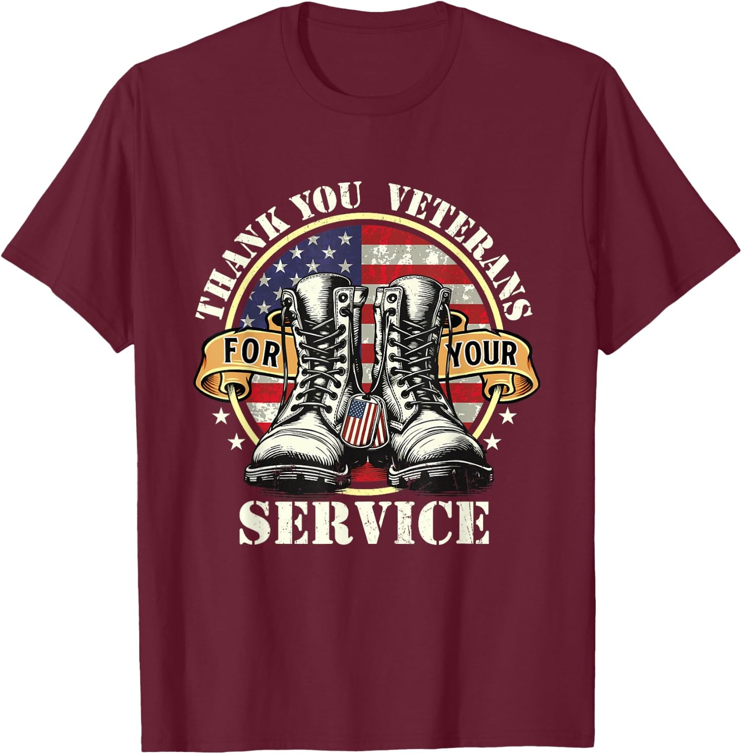 Veterans Day Shirts - Thank You Veterans For Your Service - Patriotic Military - -Adult - Black - Small - Short Sleeve T-Shirt - T-Shirt | Maroon