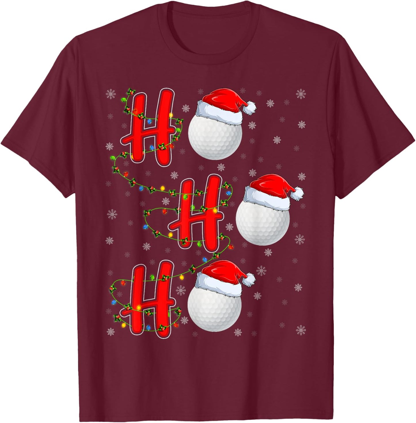 Golf Lighting Xmas Santa Ho Ho Ho Golf Christmas T-Shirt - T-Shirt | Maroon