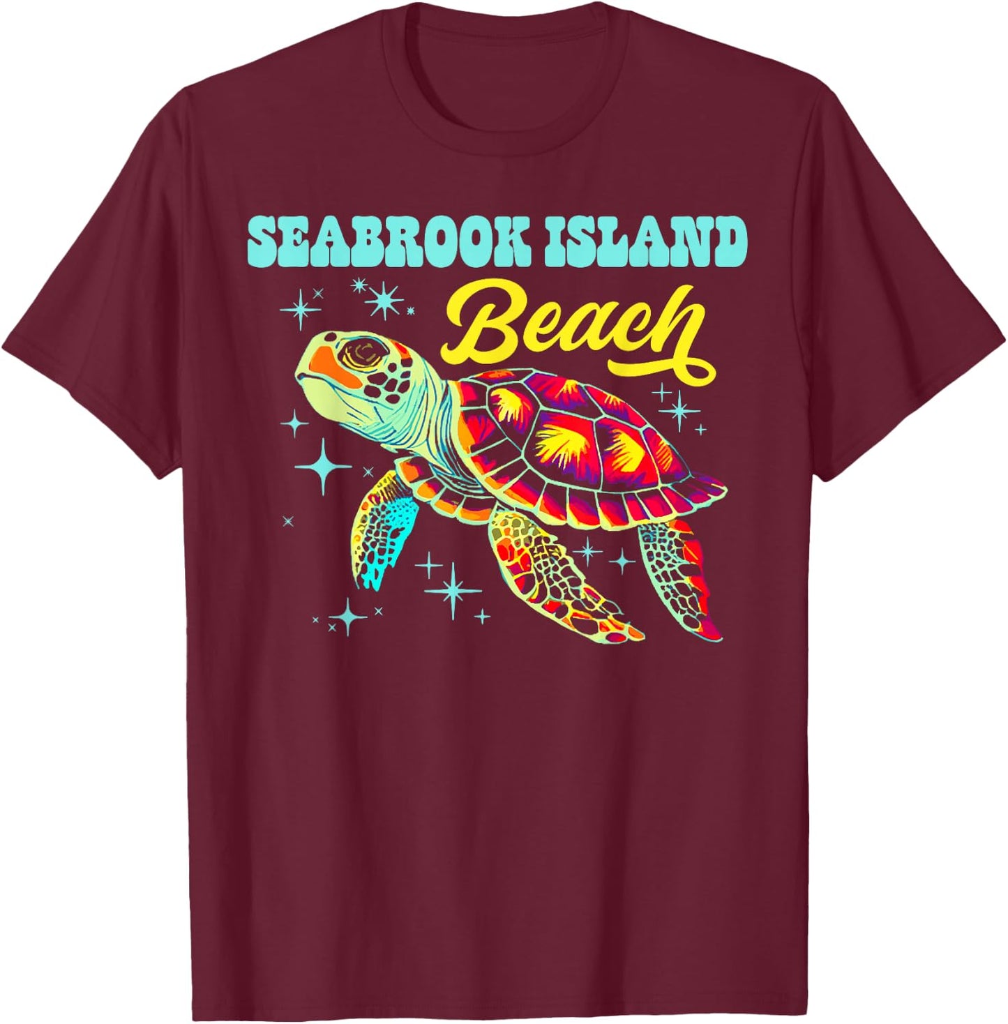 Seabrook Island Beach SC Artistic Sea Turtle Retro T-Shirt - T-Shirt | Maroon