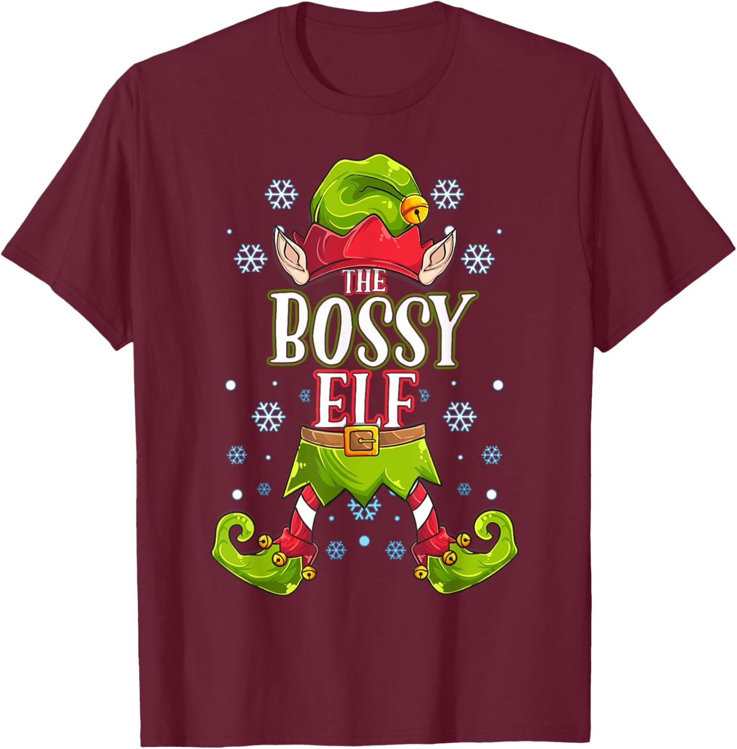 Bossy Elf Matching Family Group Christmas Party T-Shirt - T-Shirt | Maroon