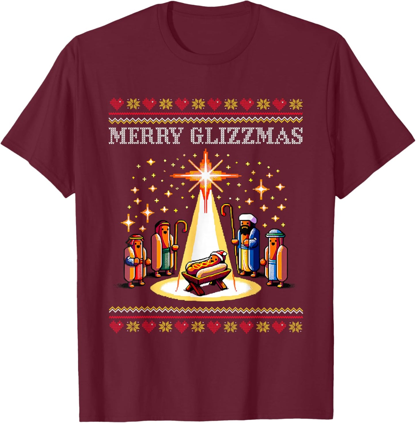 Merry Glizzmas Tacky Funny Merry Christmas Hot Dogs Xmas T-Shirt - T-Shirt | Maroon