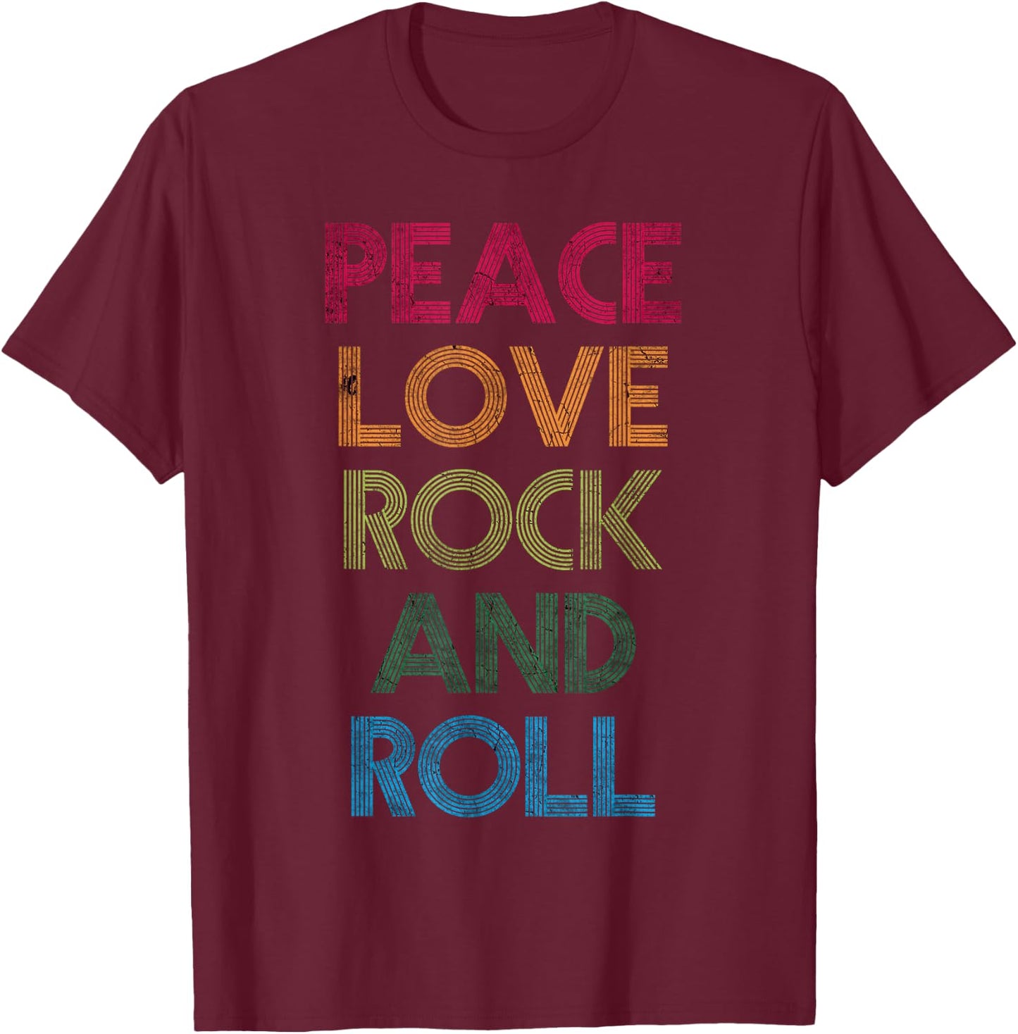Peace Love Rock & Roll, I Love Rock & Roll, Cool Rock & Roll T-Shirt - T-Shirt | Maroon